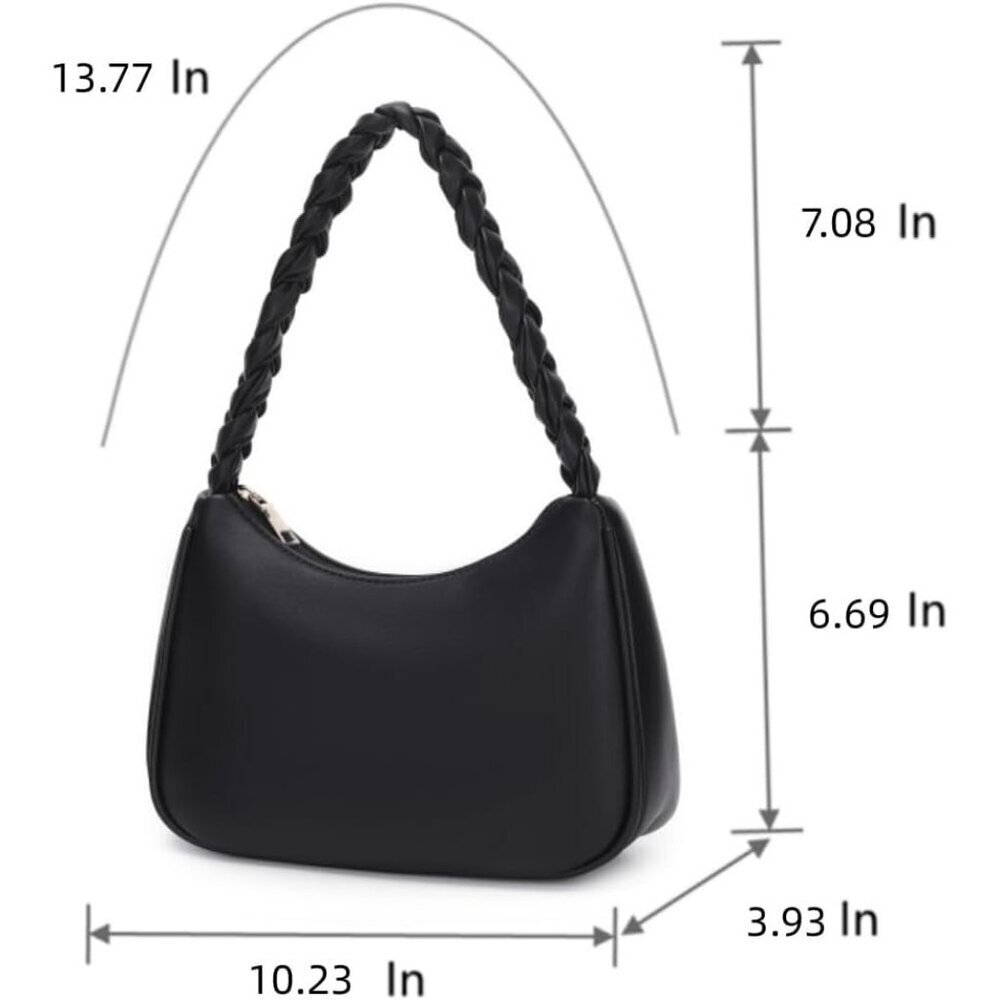 Women’s Braid Black Cute Hobo Tote Handbag Mini Clutch Purse with Zipper Closure - Picture 6 of 8